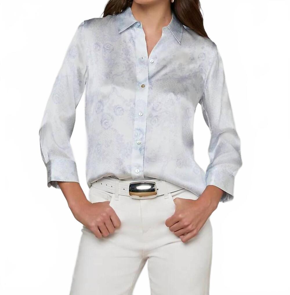 NEW L'AGENCE dani 3/4 sleeve blouse in ivory/pale mist blue lace print